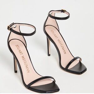 Stuart Weitzman Nudistcurve 100 High Heel Black Patent Leather Sandals 10.5
